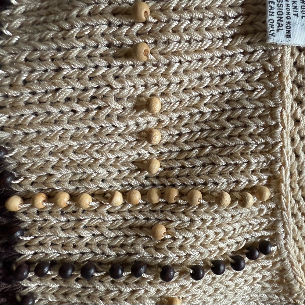 Chocolate Brown and Cream Striped Sweater w tiny wooden beads- Vintage Nannell - Picture 7 of 15